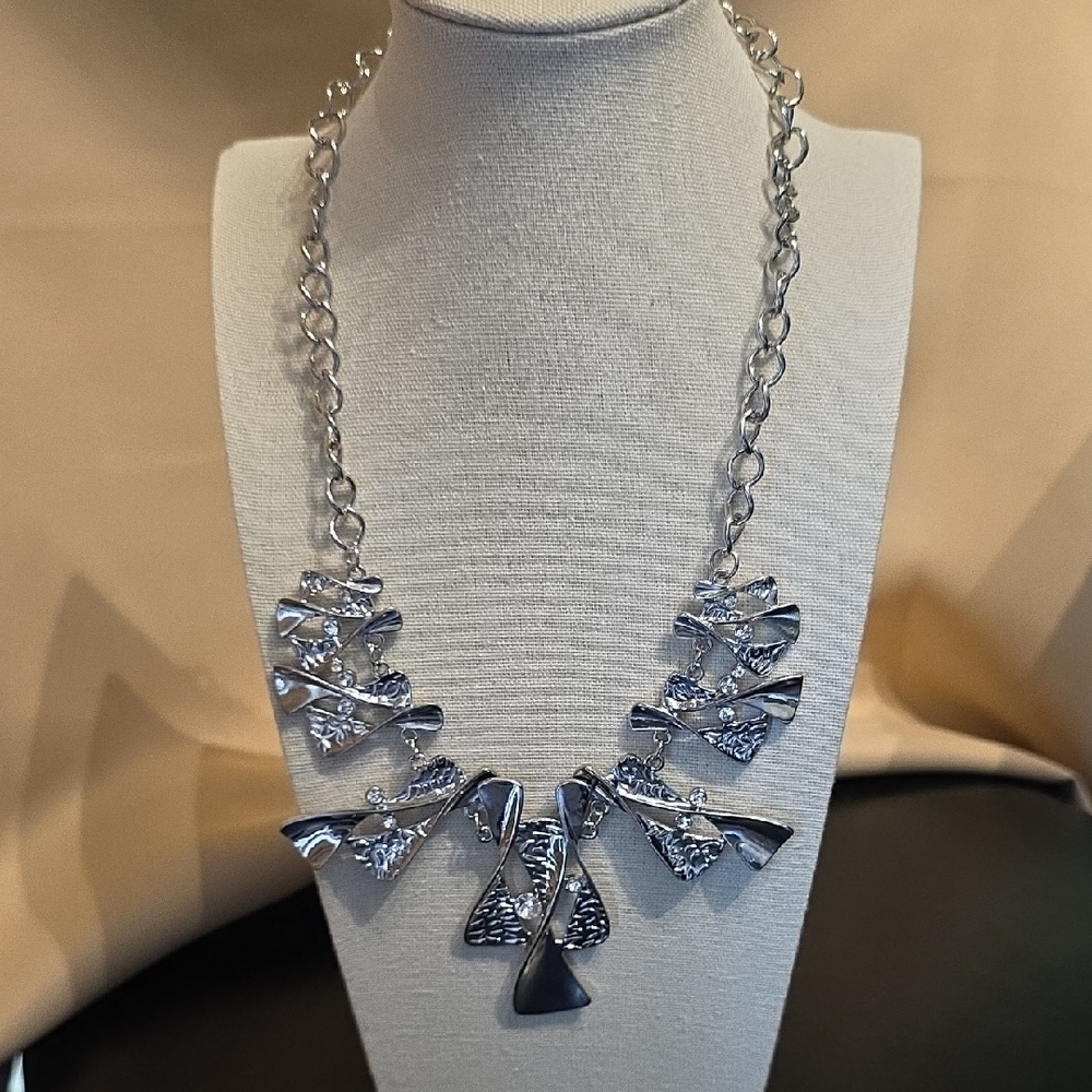 Silver Cascading Necklace with Crystal Elements